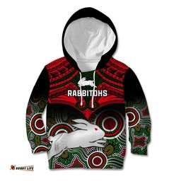 Rabbitohs Rugby Kid Hoodie Souths 1908 Aboriginal Mix Polynesian Pattern