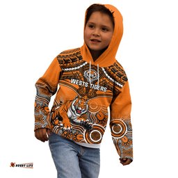 Personalised Tigers Rugby Kid Hoodie Aboriginal Mix Polynesian Pattern