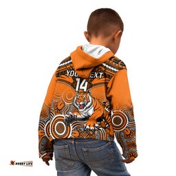Personalised Tigers Rugby Kid Hoodie Aboriginal Mix Polynesian Pattern