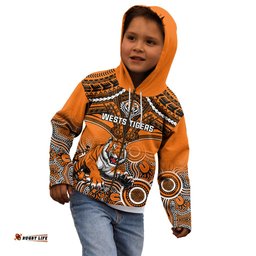 Personalised Tigers Rugby Kid Hoodie Aboriginal Mix Polynesian Pattern