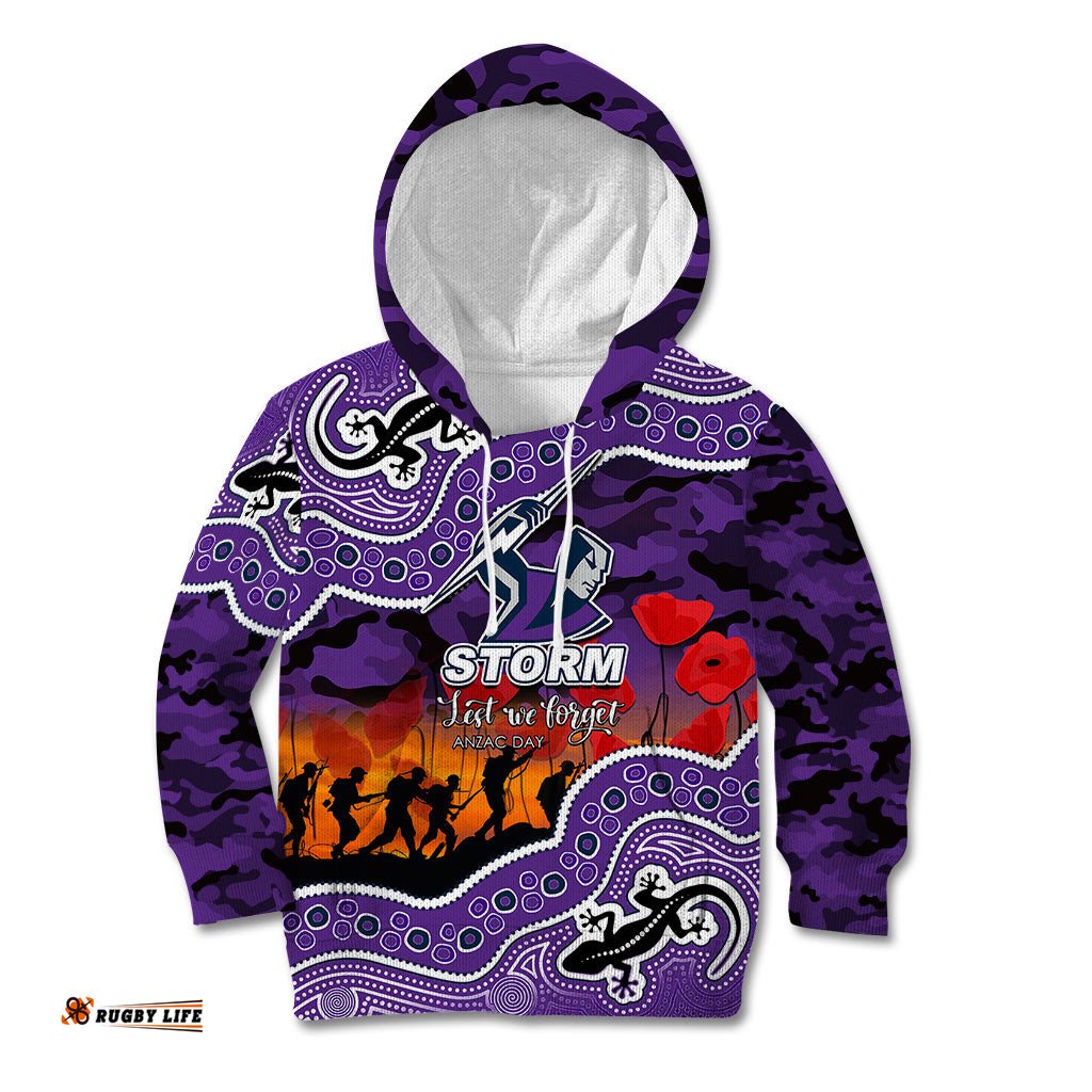 Custom Personalised Anzac Day NRL Storm Kid Hoodie Aboriginal Lizard Patterns