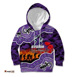 Custom Personalised Anzac Day NRL Storm Kid Hoodie Aboriginal Lizard Patterns