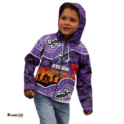 Custom Personalised Anzac Day NRL Storm Kid Hoodie Aboriginal Lizard Patterns