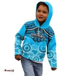 Sharks Rugby Kid Hoodie Go Sharkies Aboriginal Mix Polynesian Pattern