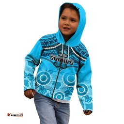 Sharks Rugby Kid Hoodie Go Sharkies Aboriginal Mix Polynesian Pattern