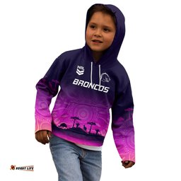Custom NRL Broncos Kid Hoodie The Starry Night Indigenous Aboriginal