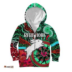 Rabbitohs Rugby ANZAC Kid Hoodie Aboriginal Military and Poppy Flowers