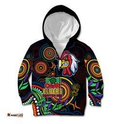 Custom Roosters Rugby Aboriginal Art Kid Hoodie NAIDOC Indigenous Tribal