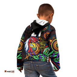 Custom Roosters Rugby Aboriginal Art Kid Hoodie NAIDOC Indigenous Tribal