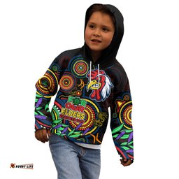 Custom Roosters Rugby Aboriginal Art Kid Hoodie NAIDOC Indigenous Tribal