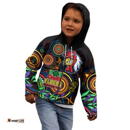 Custom Roosters Rugby Aboriginal Art Kid Hoodie NAIDOC Indigenous Tribal