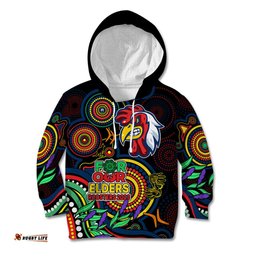 Custom Roosters Rugby Aboriginal Art Kid Hoodie NAIDOC Indigenous Tribal