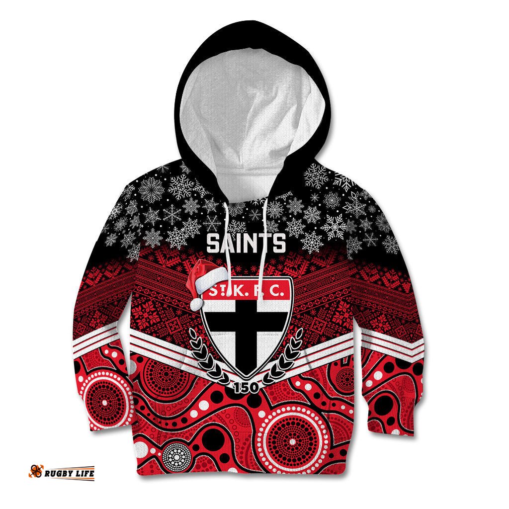 Custom St Kilda Football Christmas Kid Hoodie Merry Xmas 2023 Mix Aboriginal Art
