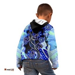 Australia Kid Hoodie Aussie Opal Pattern With Lizard Aboriginal Art Turquoise