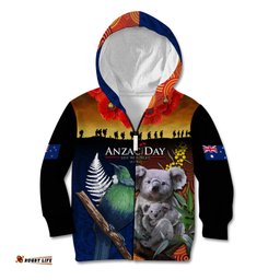 Australia and New Zealand ANZAC Day Kid Hoodie Tui Bird and Koala mix Maori and Aboriginal Pattern