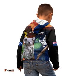 Australia and New Zealand ANZAC Day Kid Hoodie Tui Bird and Koala mix Maori and Aboriginal Pattern