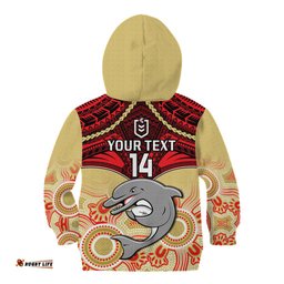 Personalised Dolphins Rugby Kid Hoodie Aboriginal Mix Polynesian Pattern