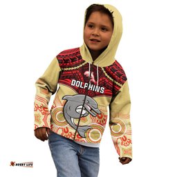 Personalised Dolphins Rugby Kid Hoodie Aboriginal Mix Polynesian Pattern