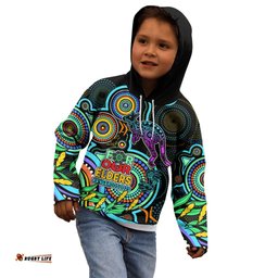 Custom Kangaroos Football Aboriginal Art Kid Hoodie NAIDOC Indigenous Tribal