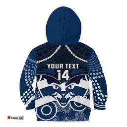 Personalised Geelong Football Kid Hoodie Go Cats Aboriginal Mix Polynesian Pattern