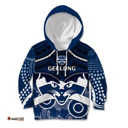 Personalised Geelong Football Kid Hoodie Go Cats Aboriginal Mix Polynesian Pattern