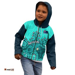 Personalised Australia Soccer Kid Hoodie Aboriginal Turquoise 2023 World Cup With Kangaroo