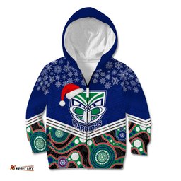 Custom Warriors Rugby Christmas Kid Hoodie Merry Xmas 2023 Mix Aboriginal Art
