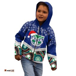 Custom Warriors Rugby Christmas Kid Hoodie Merry Xmas 2023 Mix Aboriginal Art