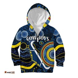 Custom Personalised Cowboys Rugby Kid Hoodie Aboriginal Dots Version