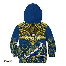 Cowboys Rugby Kid Hoodie Aboriginal Mix Polynesian Pattern