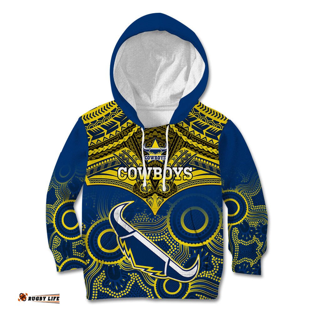 Cowboys Rugby Kid Hoodie Aboriginal Mix Polynesian Pattern