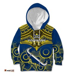 Cowboys Rugby Kid Hoodie Aboriginal Mix Polynesian Pattern