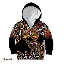 Australia Aboriginal Kid Hoodie Australian Map With Kangaroo Indigenous Art