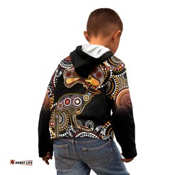 Australia Aboriginal Kid Hoodie Australian Map With Kangaroo Indigenous Art
