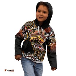 Australia Aboriginal Kid Hoodie Australian Map With Kangaroo Indigenous Art