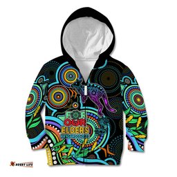 Kangaroos Football Aboriginal Art Kid Hoodie NAIDOC Indigenous Tribal