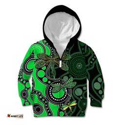 Aboriginal Dragonfly Kid Hoodie Green Style