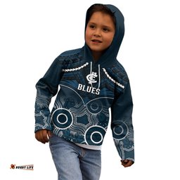 Carlton Football Kid Hoodie Blues Aboriginal Mix Polynesian Pattern