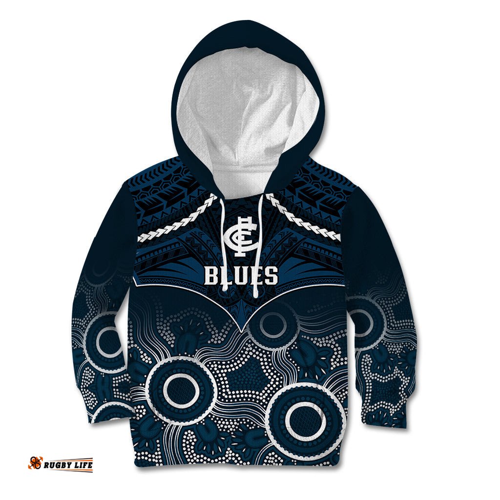 Carlton Football Kid Hoodie Blues Aboriginal Mix Polynesian Pattern
