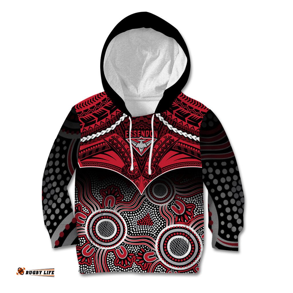 Essendon Football Kid Hoodie Bombers Aboriginal Mix Polynesian Pattern