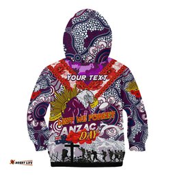 Personalised Eagles ANZAC Day Kid Hoodie Aboriginal Rising Sun