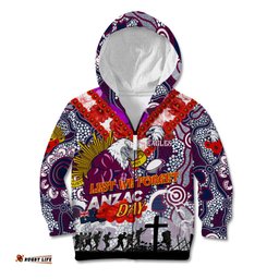 Personalised Eagles ANZAC Day Kid Hoodie Aboriginal Rising Sun