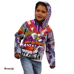 Personalised Eagles ANZAC Day Kid Hoodie Aboriginal Rising Sun