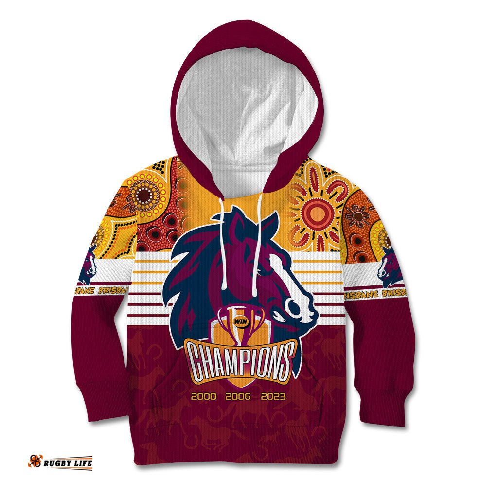Custom NRL Broncos Champions 2023 Kid Hoodie Proud Newcastle Aboriginal Vibe