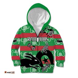 Custom Text And Number NAIDOC Rabbitohs Rugby Kid Hoodie Go The Bunnies Aboriginal Dots