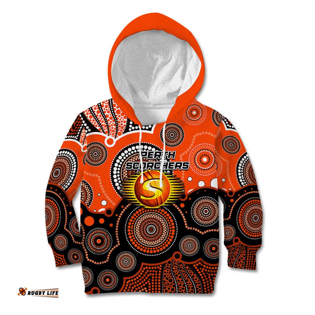 Custom Text And Number Perth Scorchers BBL Kid Hoodie Aboriginal Patterns