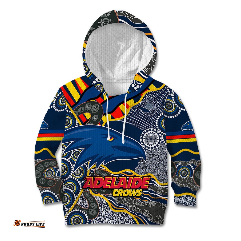 Custom Text And Number The Crows Football Kid Hoodie Adelaide Be Unique Aboriginal Dots