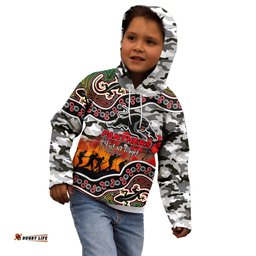 Custom Personalised Anzac Day NRL Panthers Kid Hoodie Aboriginal Lizard Patterns