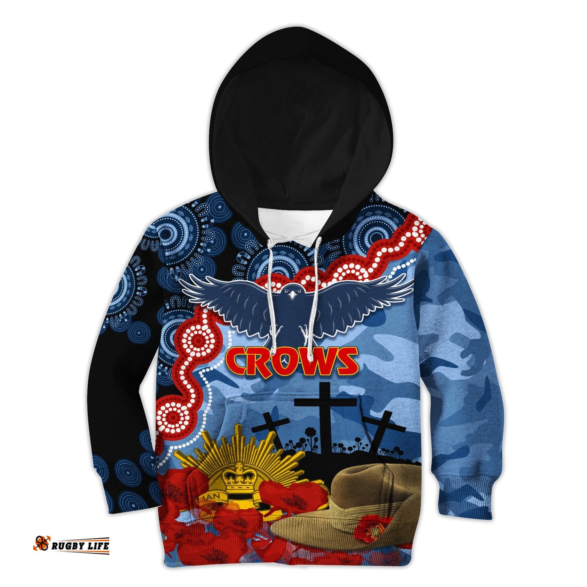 Crows Football ANZAC 2023 Hoodie KID Aboriginal Mix Slouch Hat
