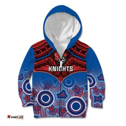 Personalised Knights Rugby Kid Hoodie Aboriginal Mix Polynesian Pattern